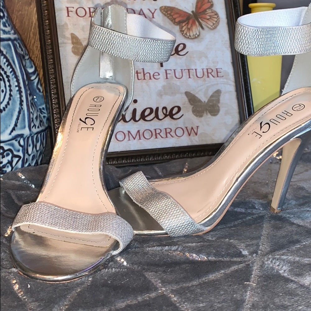 Silver Shiny Strap Heels